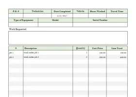 Work Order Template screenshot