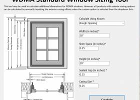 WDMA Standard Window Sizing Tool screenshot